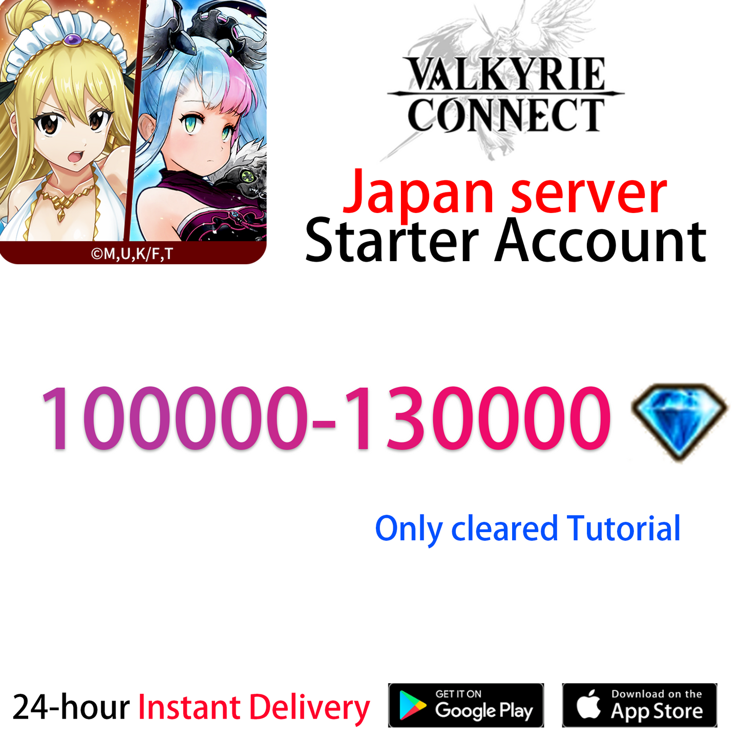 [JP][INSTANT] 100000-130000 diamonds gems VALKYRIE CONNECT Japan Starter Account-Mobile Games Starter