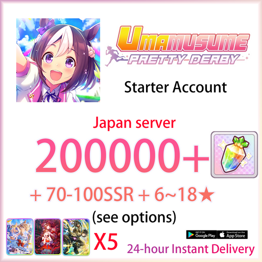 [JP][INSTANT] X5 SSR Support Cards + 200000 Carats + 70~100 SSR + 3★ | Umamusume Pretty Derby Starter Account (see options)-Mobile Games Starter