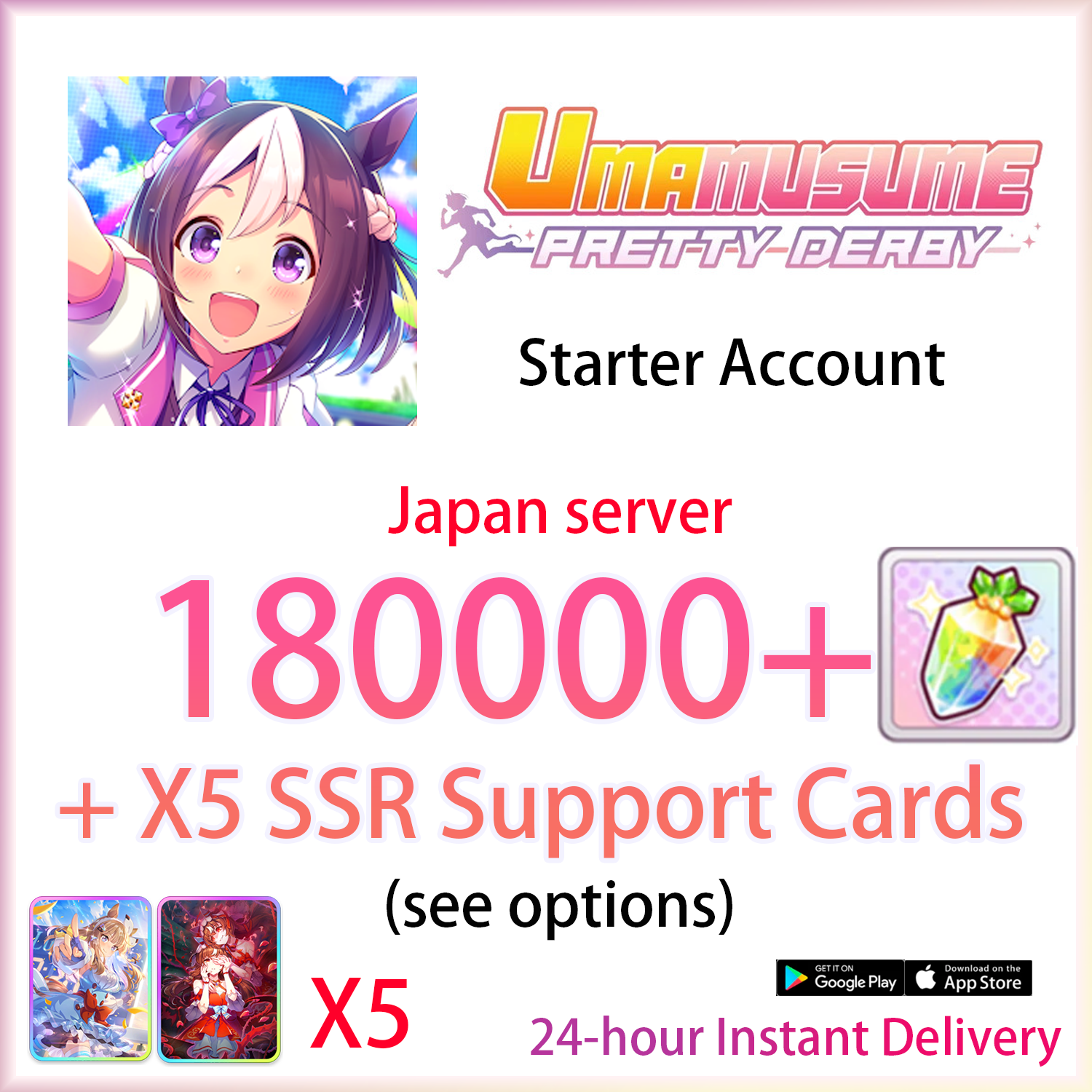 [JP][INSTANT] X5 SSR Support Cards + Carats + SSR + 3★ | Umamusume Pretty Derby Starter Account (see options)-Mobile Games Starter