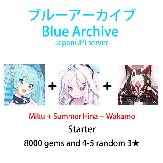 [JP][INSTANT] Blue Archive Miku summer Hina Wakamo + Pyroxene gems Starter Account-Mobile Games Starter