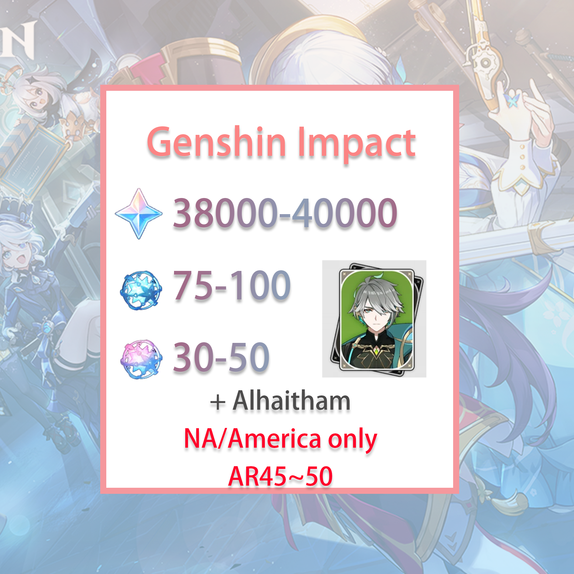 [NA] Genshin Impact Alhaitham + 38-40k primogems, Wishes AMERICA Starter Account-Mobile Games Starter