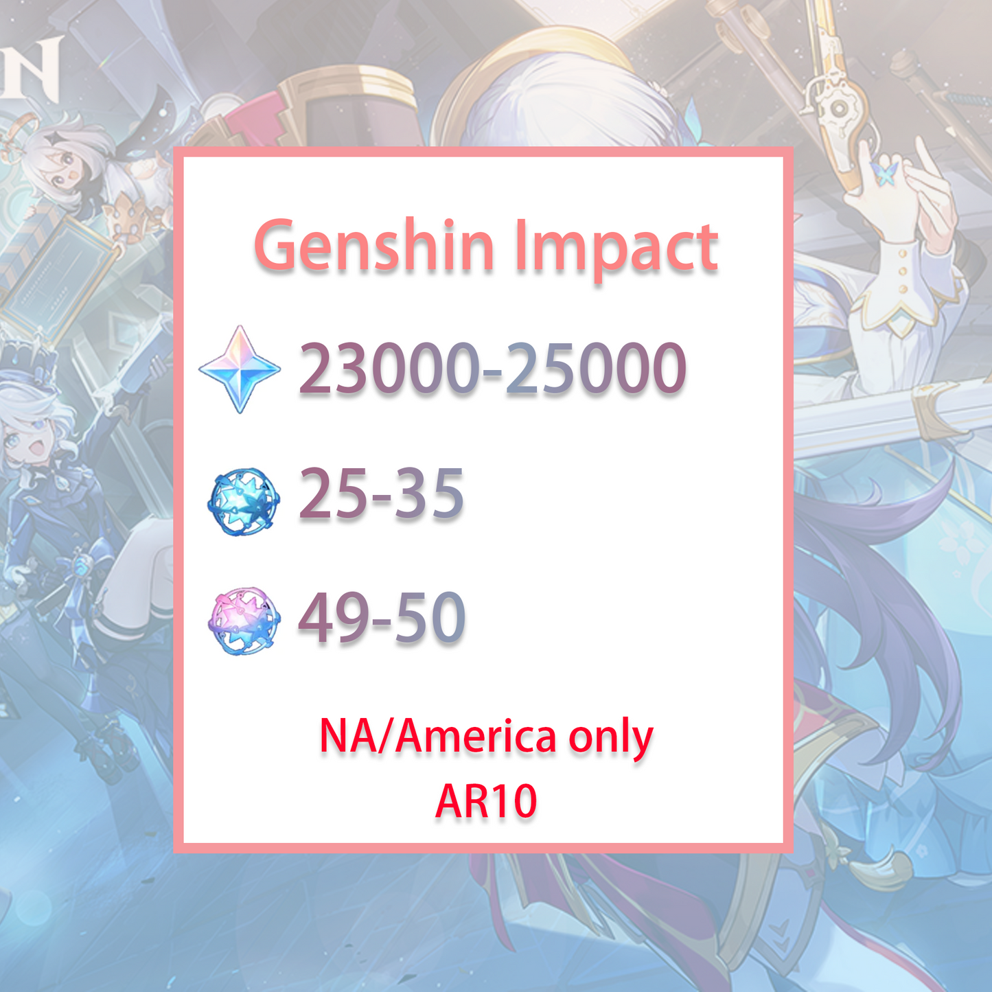 [NA] Genshin Impact AR10 23-25k primogems, Wishes AMERICA Starter Account-Mobile Games Starter