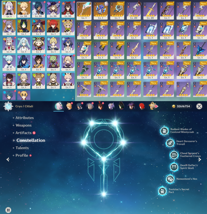 [NA] Genshin Impact C6 Citlali + BiS Signature Weapon AR56 AMERICA Starter Farmed Account-Mobile Games Starter