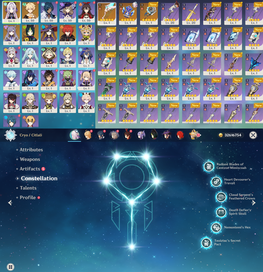 [NA] Genshin Impact C6 Citlali + BiS Signature Weapon AR56 AMERICA Starter Farmed Account-Mobile Games Starter