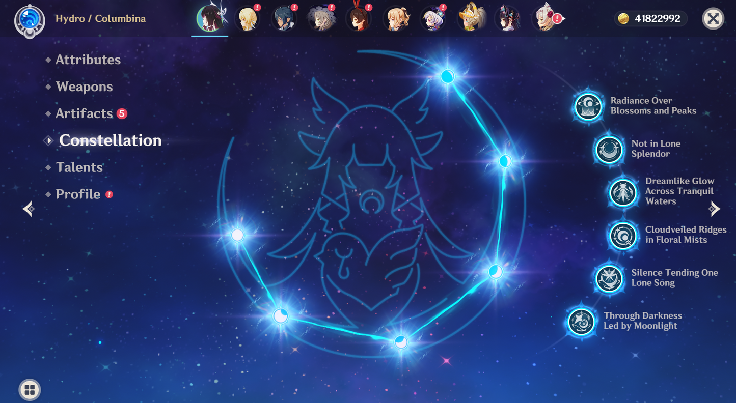 [NA] Genshin Impact C6 Columbina + BiS Signature Weapon AR56 AMERICA Starter Farmed Account-Mobile Games Starter