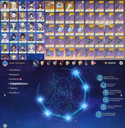 [NA] Genshin Impact C6 Columbina + BiS Signature Weapon AR56 AMERICA Starter Farmed Account-Mobile Games Starter