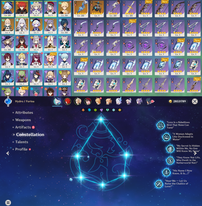 [NA] Genshin Impact C6 Furina + R1 BiS Signature Weapon + Skirk AR52 AMERICA Starter Farmed Account-Mobile Games Starter