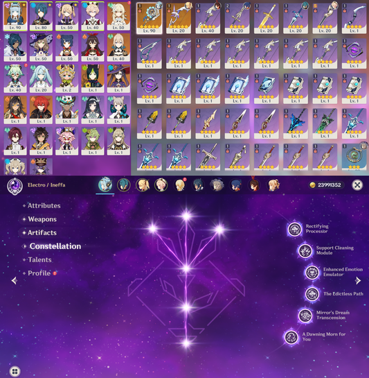 [NA] Genshin Impact C6 Ineffa + BiS Signature Weapon LV90 AR56 AMERICA Starter Farmed Account-Mobile Games Starter