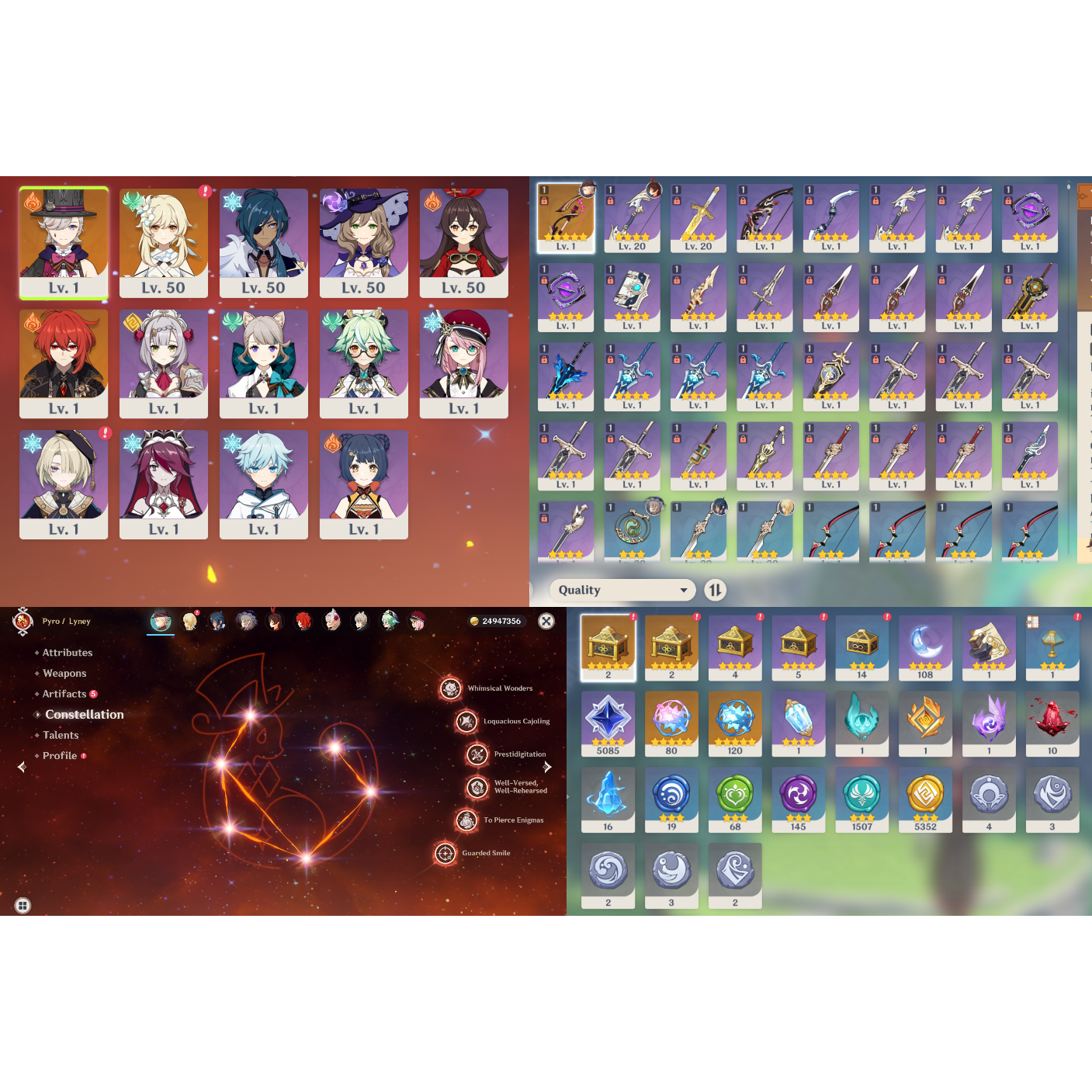Compte Genshin Impact - Serveur EU - AR57 - Lyney C6 R4 & Varesa C6