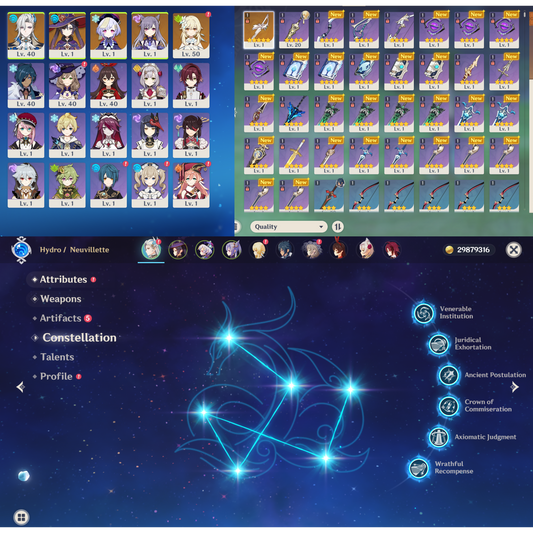 [NA] Genshin Impact C6 Neuvillette C1 Mona AR52 AMERICA Starter Account-Mobile Games Starter