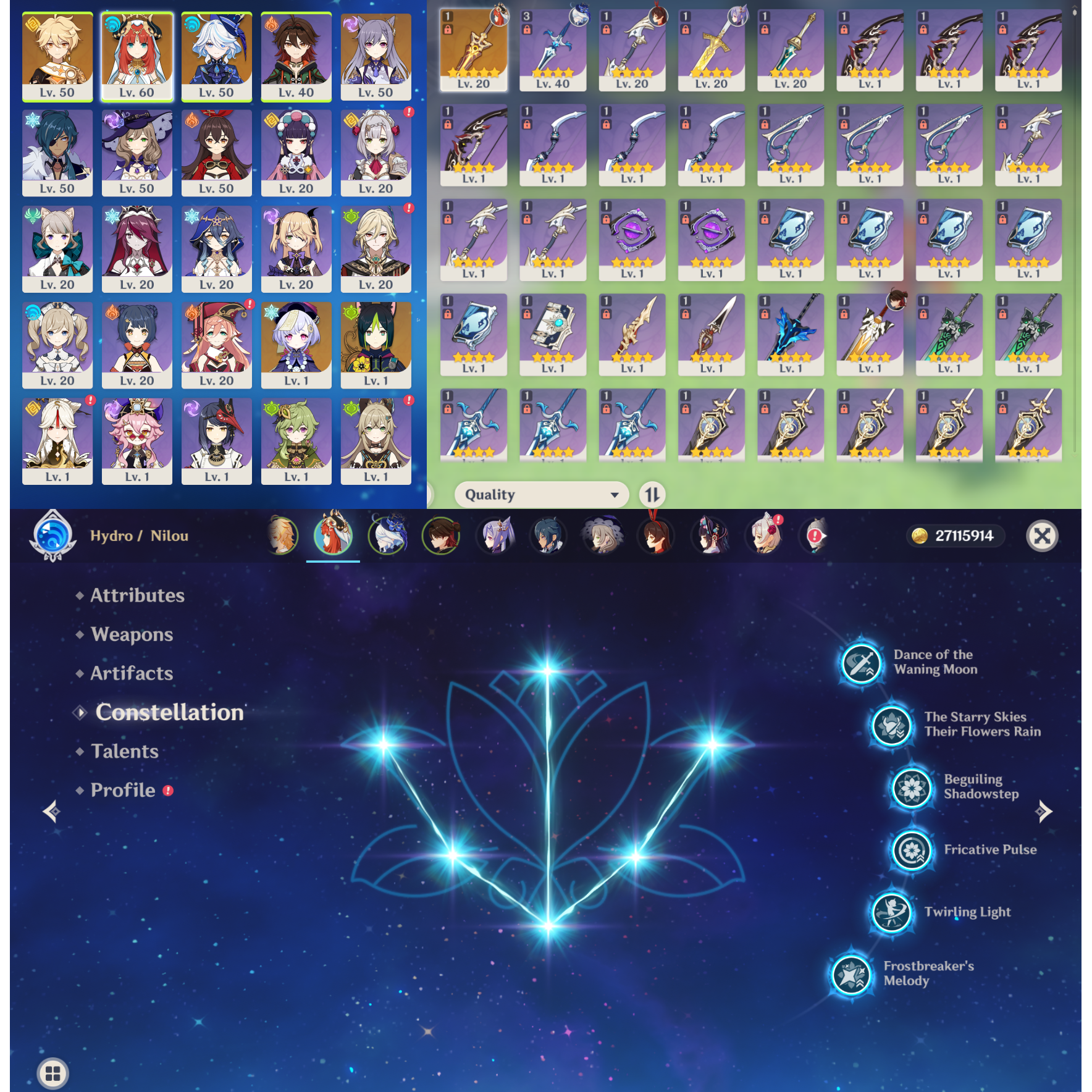 [NA] Genshin Impact C6 Nilou + R1 BIS Signature Weapon + Furina AR53 AMERICA Starter Account-Mobile Games Starter