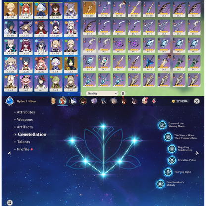 [NA] Genshin Impact C6 Nilou + R1 BIS Signature Weapon + Furina AR53 AMERICA Starter Account-Mobile Games Starter