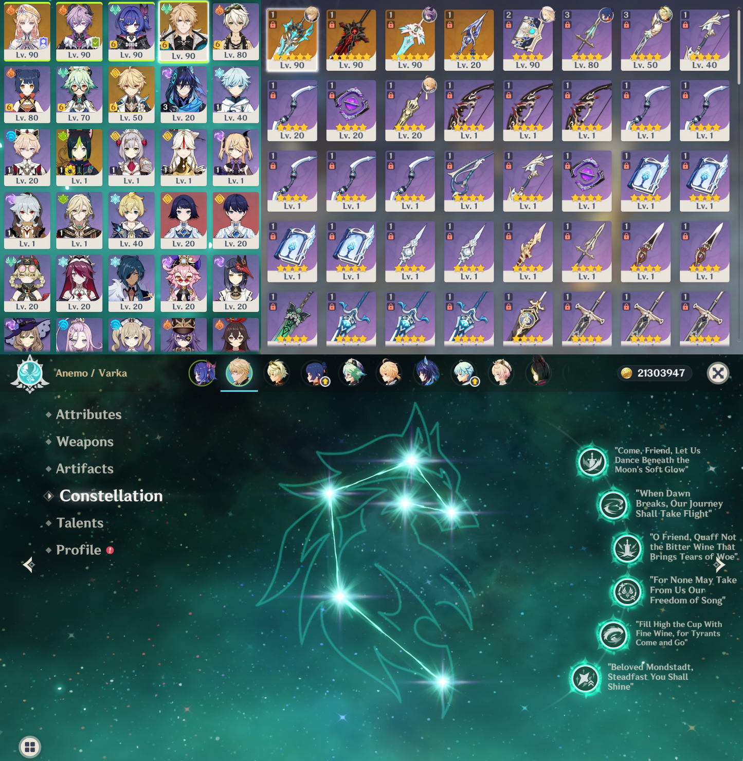 [NA] Genshin Impact C6 R1 Varka + Signature + Nicole Durin + 31 intertwined Fate AR57 AMERICA Farmed Account-Mobile Games Starter