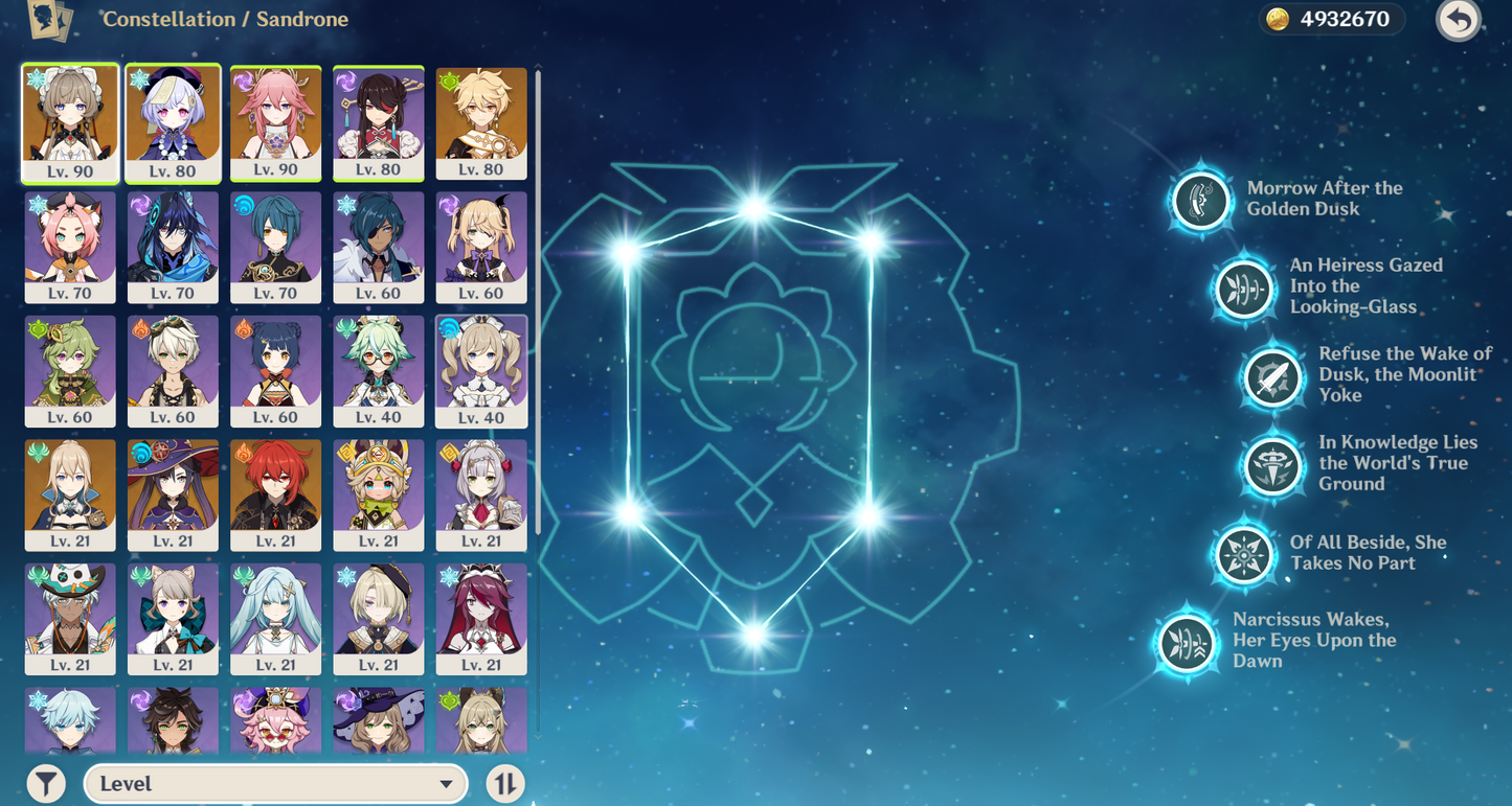 [NA] Genshin Impact C6 Sandrone + Signature Weapon + Yae Miko AR56 AMERICA Starter Farmed Account-Mobile Games Starter