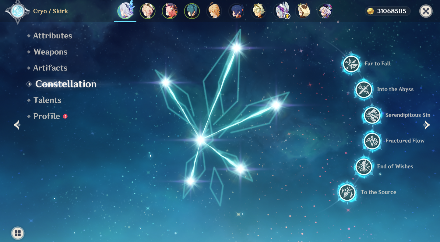 [NA] Genshin Impact C6 Skirk + BiS Signature Weapon LV90 AR55 AMERICA Starter Farmed Account-Mobile Games Starter