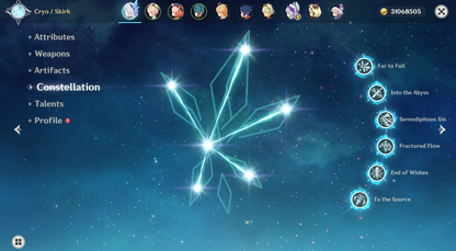 [NA] Genshin Impact C6 Skirk + BiS Signature Weapon LV90 AR55 AMERICA Starter Farmed Account-Mobile Games Starter