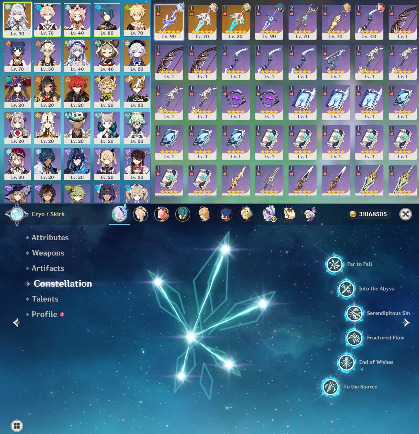 [NA] Genshin Impact C6 Skirk + BiS Signature Weapon LV90 AR55 AMERICA Starter Farmed Account-Mobile Games Starter