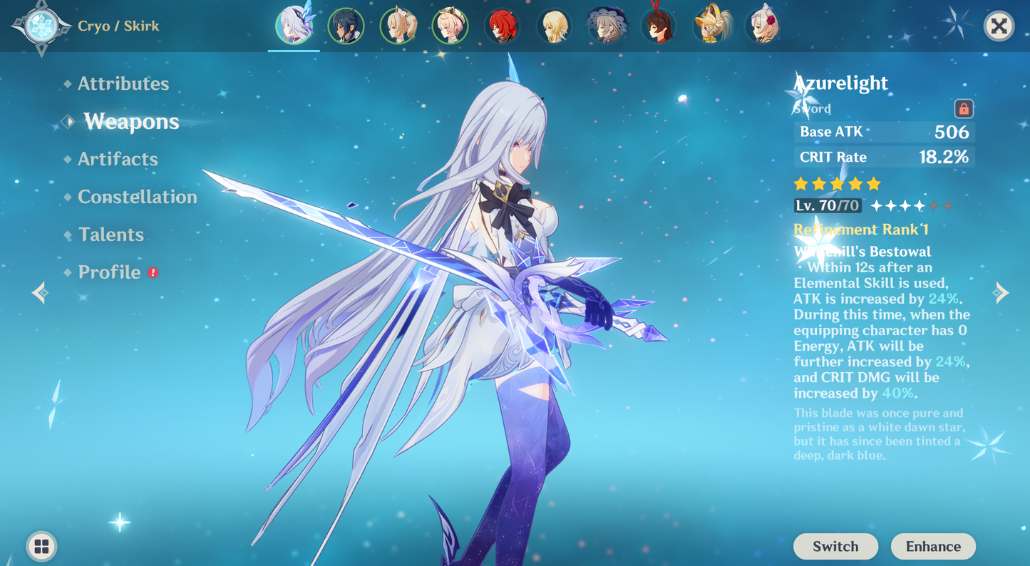 [NA] Genshin Impact C6 Skirk + BiS Signature Weapon + 80 Intertwined Fate AR56 AMERICA Starter Farmed Account-Mobile Games Starter