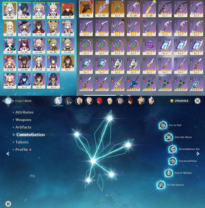 [NA] Genshin Impact C6 Skirk + BiS Signature Weapon + 80 Intertwined Fate AR56 AMERICA Starter Farmed Account-Mobile Games Starter