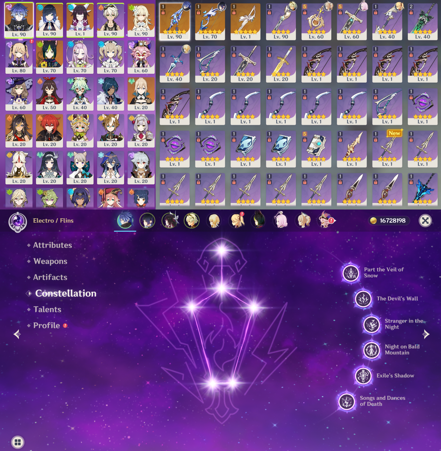 [NA] Genshin Impact LV90 C6 Flins + BiS Signature Weapon + Columbina + Yelan + BiS + AR56 AMERICA Starter Farmed Account-Mobile Games Starter