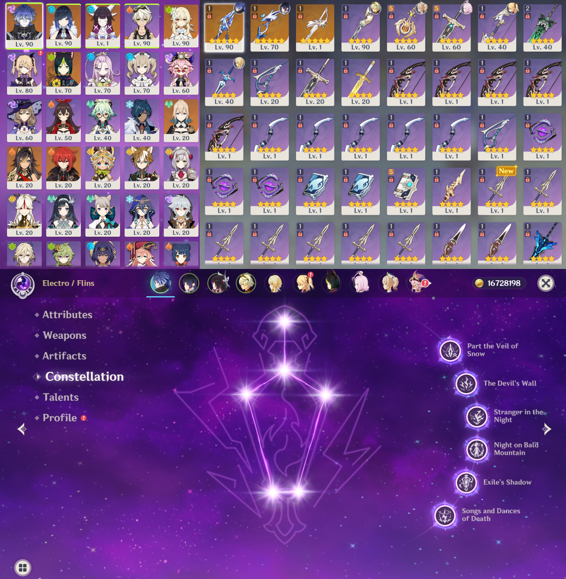 [NA] Genshin Impact LV90 C6 Flins + BiS Signature Weapon + Columbina + Yelan + BiS + AR56 AMERICA Starter Farmed Account-Mobile Games Starter