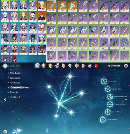 [NA] Genshin Impact LV90 C6 Skirk + BiS Signature Weapon AR54 AMERICA Starter Farmed Account-Mobile Games Starter