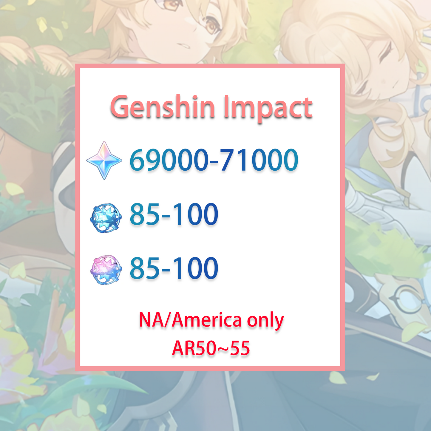 [NA] [INSTANT] Genshin Impact 69000-71000 primogems, Wishes AMERICA Starter Account-Mobile Games Starter