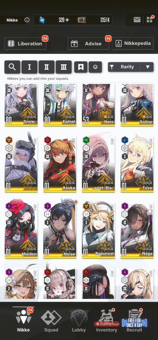 [NA] [INSTANT] NIKKE 28SSR Anis: Star+3Collab Asuka+Rei+Mari+Skin+Liberalio+Crown+Modernia+Red Hood+Skin+Scarlet Black Shadow+Liter+ GODDESS OF VICTORY starter account Evangelion-Mobile Games Starter