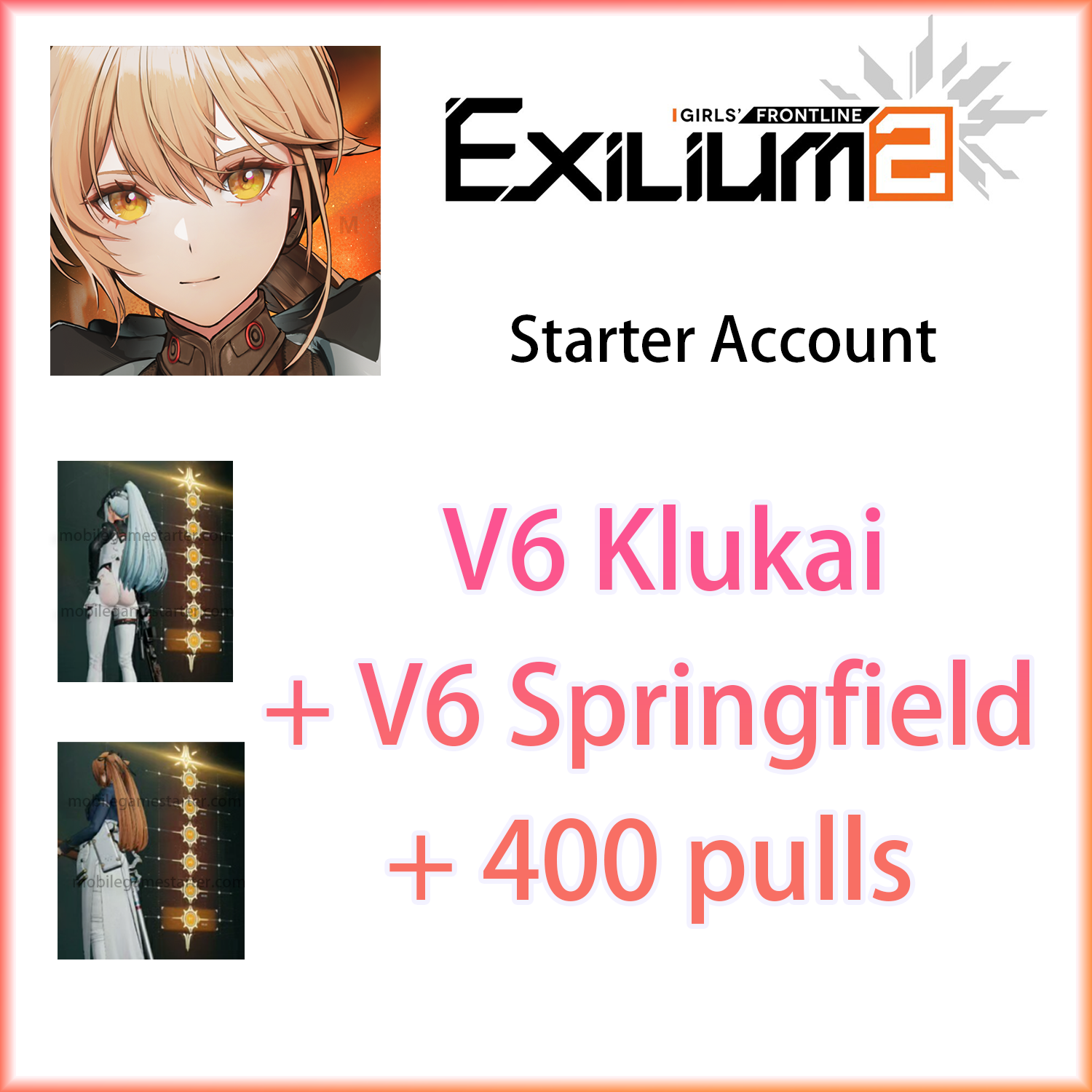 [NA] V6 Klukai + V6 Springfield | GIRLS' FRONTLINE 2: EXILIUM EN Darkwinter Starter Account-Mobile Games Starter