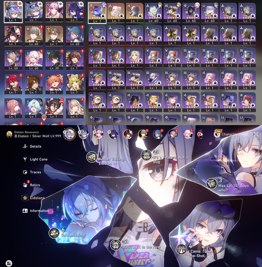 [NA/America] E6 Silver Wolf Lv 999 + Signature Light Cone + E1 Silver Wolf + etc | Honkai Star Rail Farmed Starter Account-Mobile Games Starter