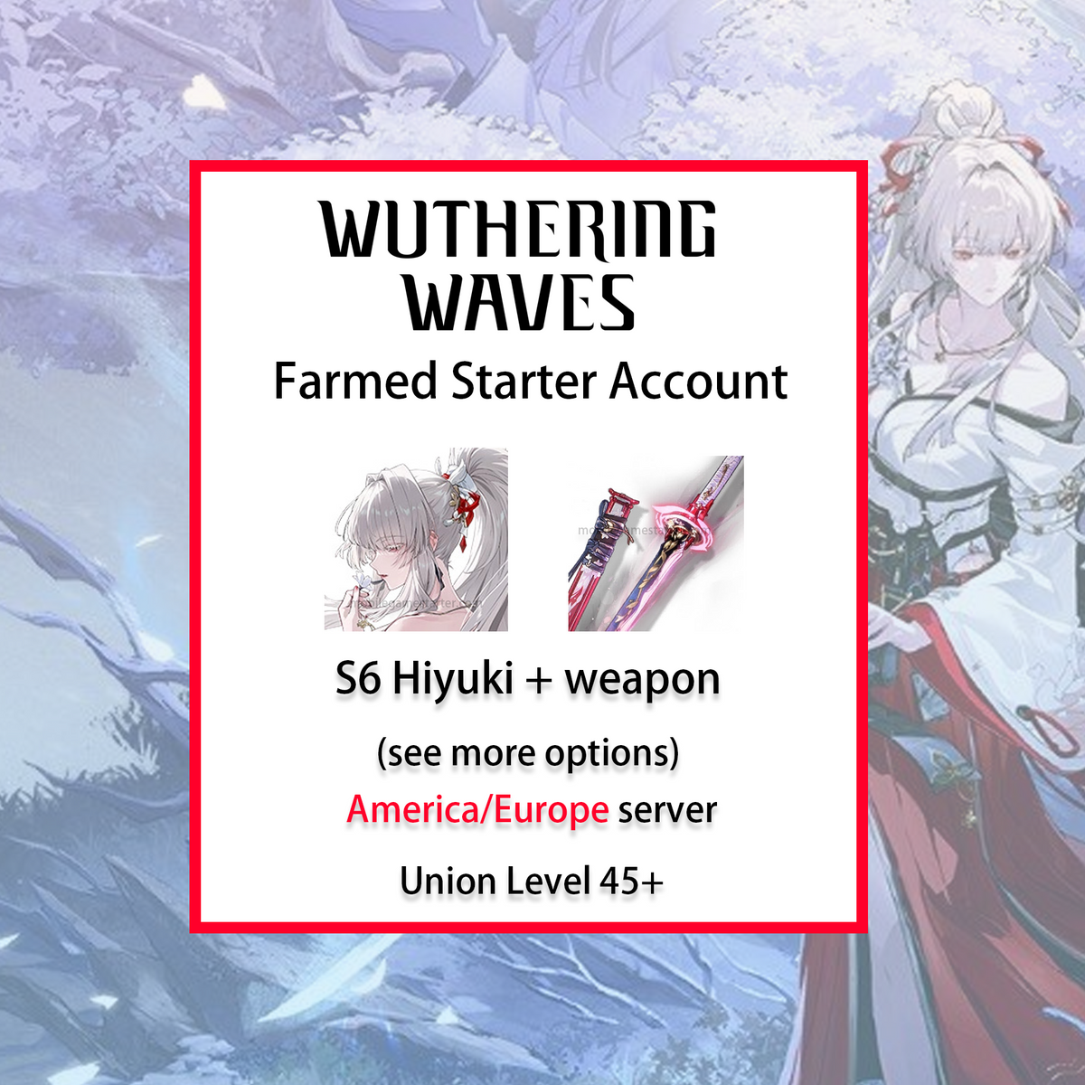 [NA/EU] S6 Hiyuki + Signature Weapon | Wuthering Waves America Europe LV45+ Farmed Starter Account-Mobile Games Starter