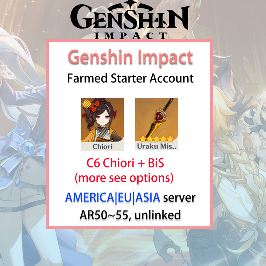 [NA/EU/ASIA] C6 Chiori / BiS Genshin Impact America Europe Asia Starter Farmed Account (see options)-Mobile Games Starter