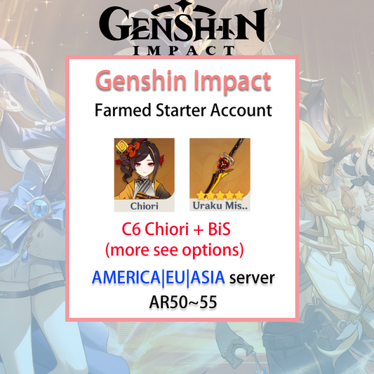 [NA/EU/ASIA] C6 Chiori / BiS Genshin Impact America Europe Asia Starter Farmed Account (see options)-Mobile Games Starter