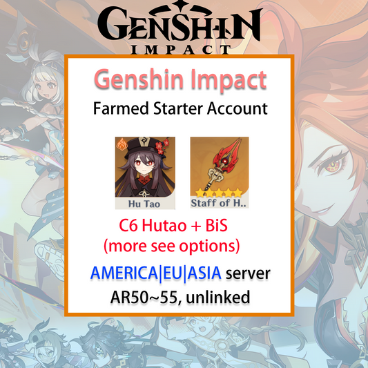 [NA/EU/ASIA] C6 Hutao / BiS Genshin Impact America Europe Asia Starter Farmed Account Hu Tao (see options)-Mobile Games Starter