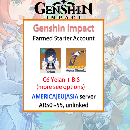 [NA/EU/ASIA] C6 Yelan Genshin Impact America Europe Asia Starter Farmed Account (see options)-Mobile Games Starter