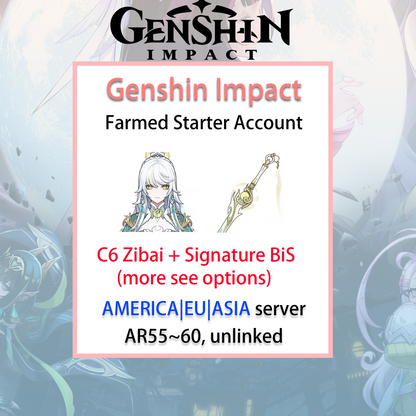 [NA/EU/ASIA] C6 Zibai / BiS Genshin Impact America Europe Asia Starter Farmed Account (see options)-Mobile Games Starter