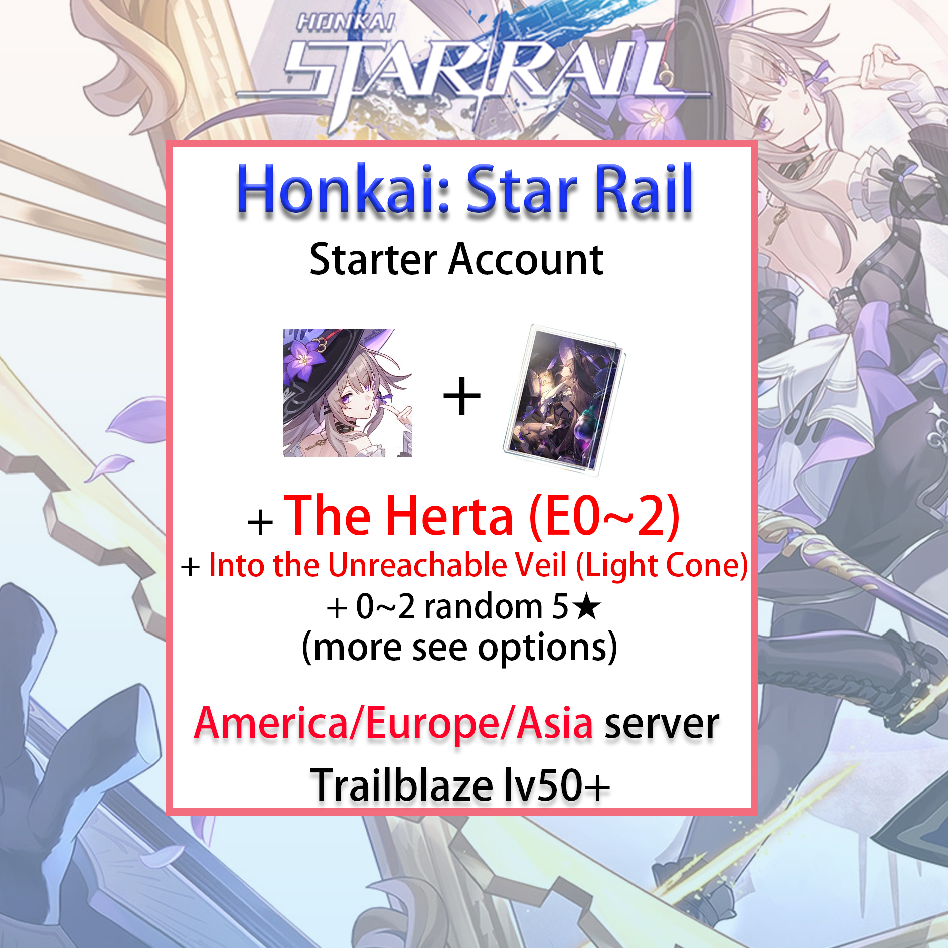 [NA/EU/ASIA] E0~2 The Herta+ Signature Light Cone Honkai: Star Rail Farmed Starter Account America/Europe/Asia (see options)-Mobile Games Starter