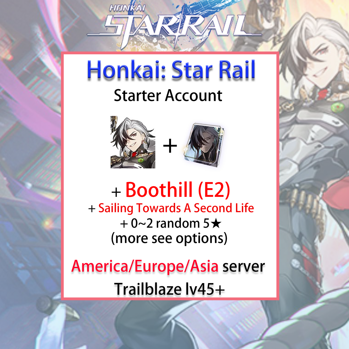 [NA/EU/ASIA] E2 Boothill + Signature Light Cone Honkai: Star Rail Farmed Starter Account America/Europe/Asia (see options)-Mobile Games Starter