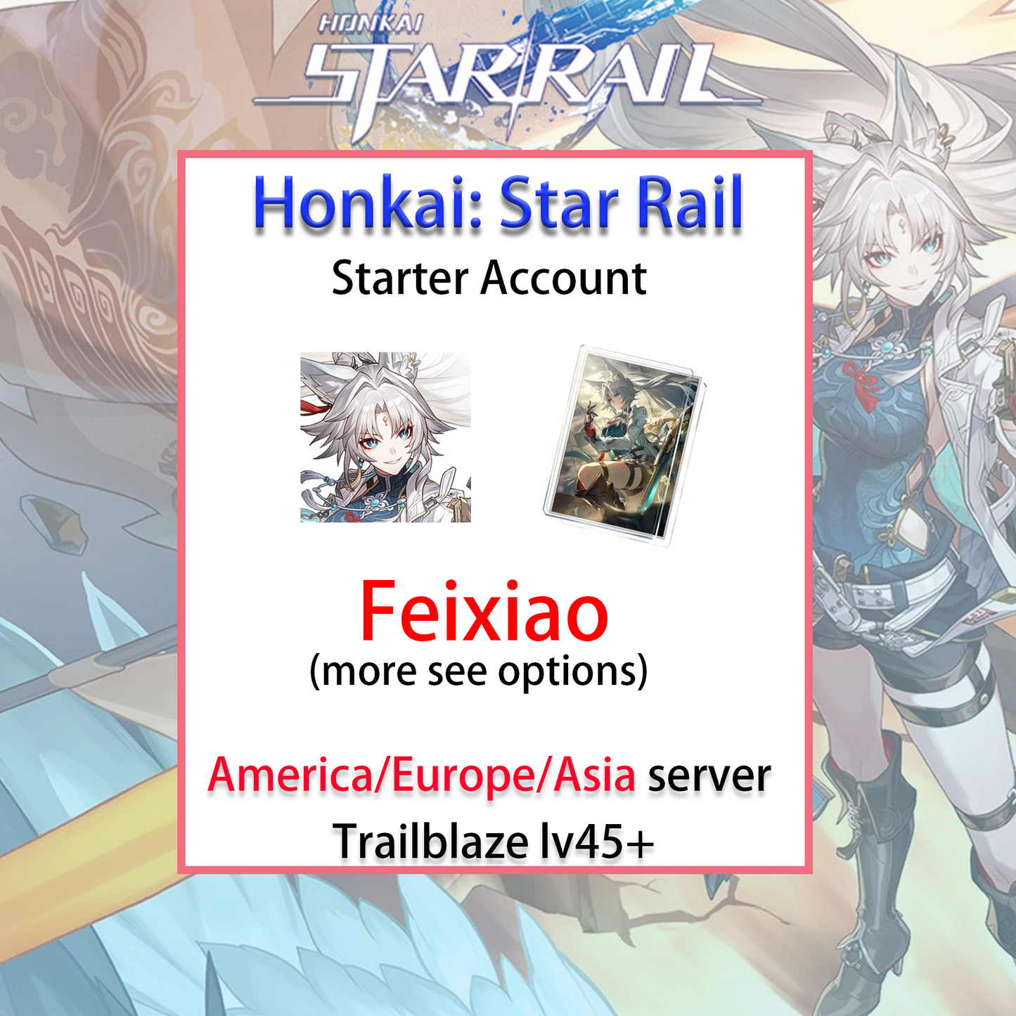 [NA/EU/ASIA] Feixiao / Robin Honkai: Star Rail Farmed Starter Account America/Europe/Asia (see options)-Mobile Games Starter