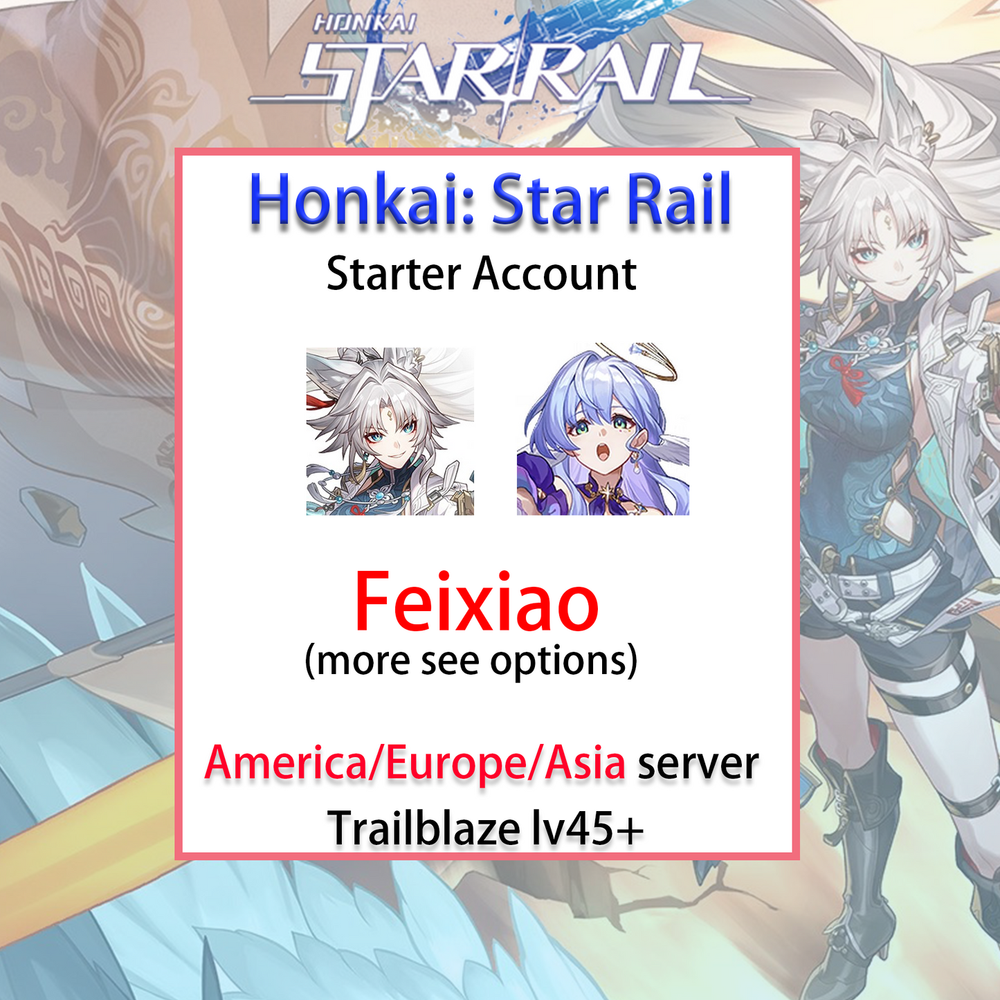 [NA/EU/ASIA] Feixiao / Robin Honkai: Star Rail Farmed Starter Account America/Europe/Asia (see options)-Mobile Games Starter