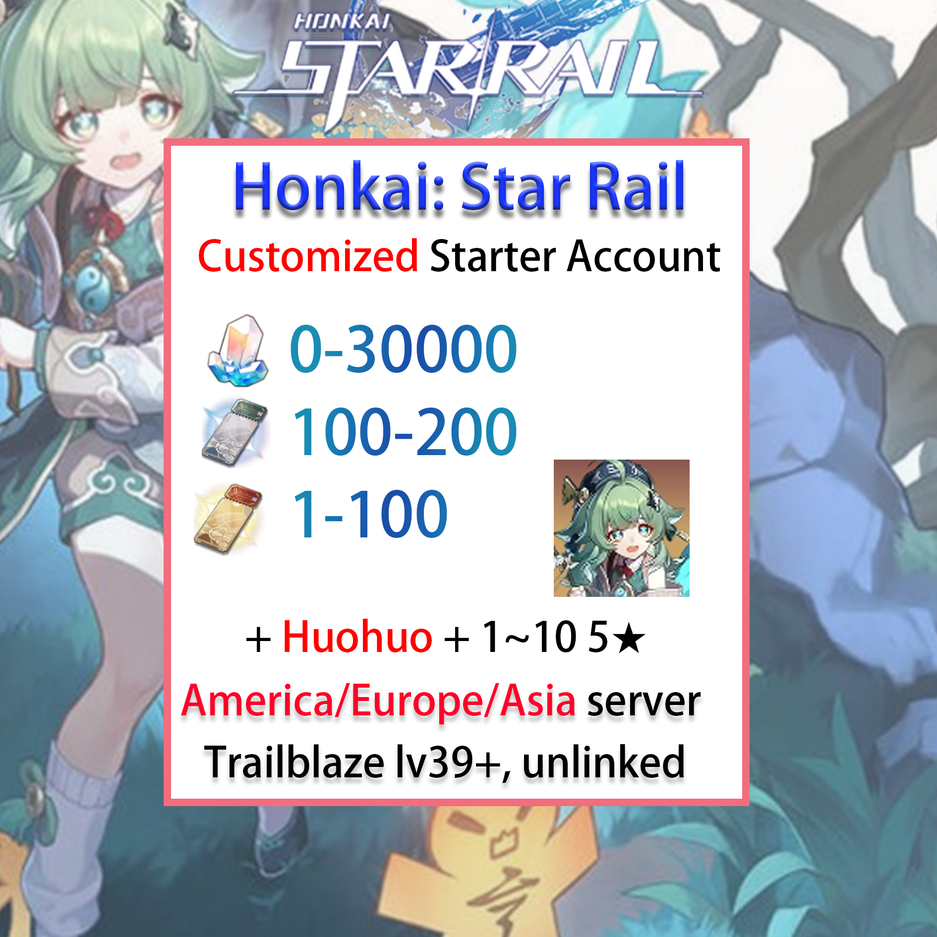 [NA/EU/ASIA] Huohuo Honkai: Star Rail Account America Europe Asia Starter/Farmed/Reroll/Endgame-Mobile Games Starter