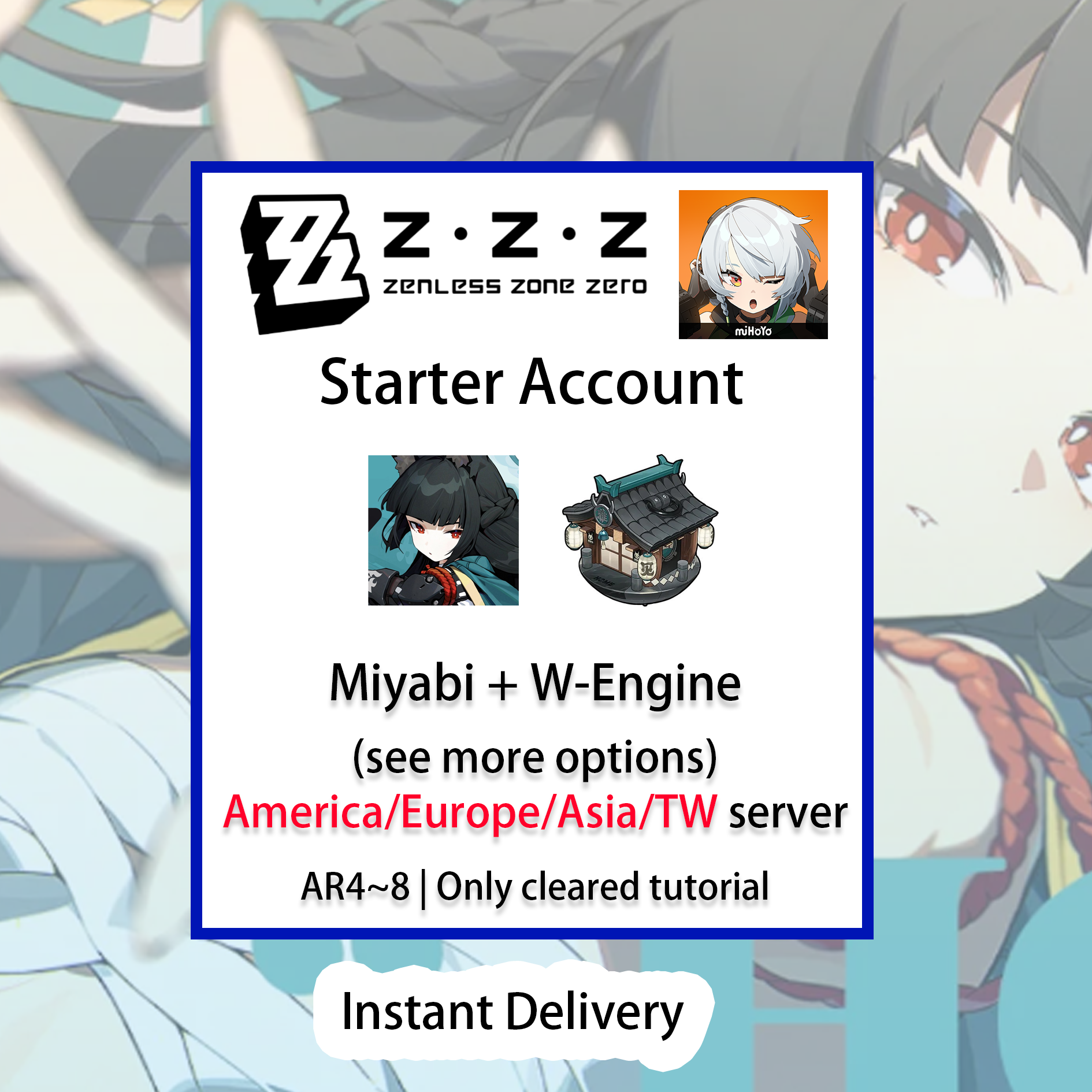 [NA/EU/ASIA] Miyabi+Signature W-Engine | Zenless Zone Zero ZZZ Starter Account America/Europe/Asia/TW (see options)-Mobile Games Starter