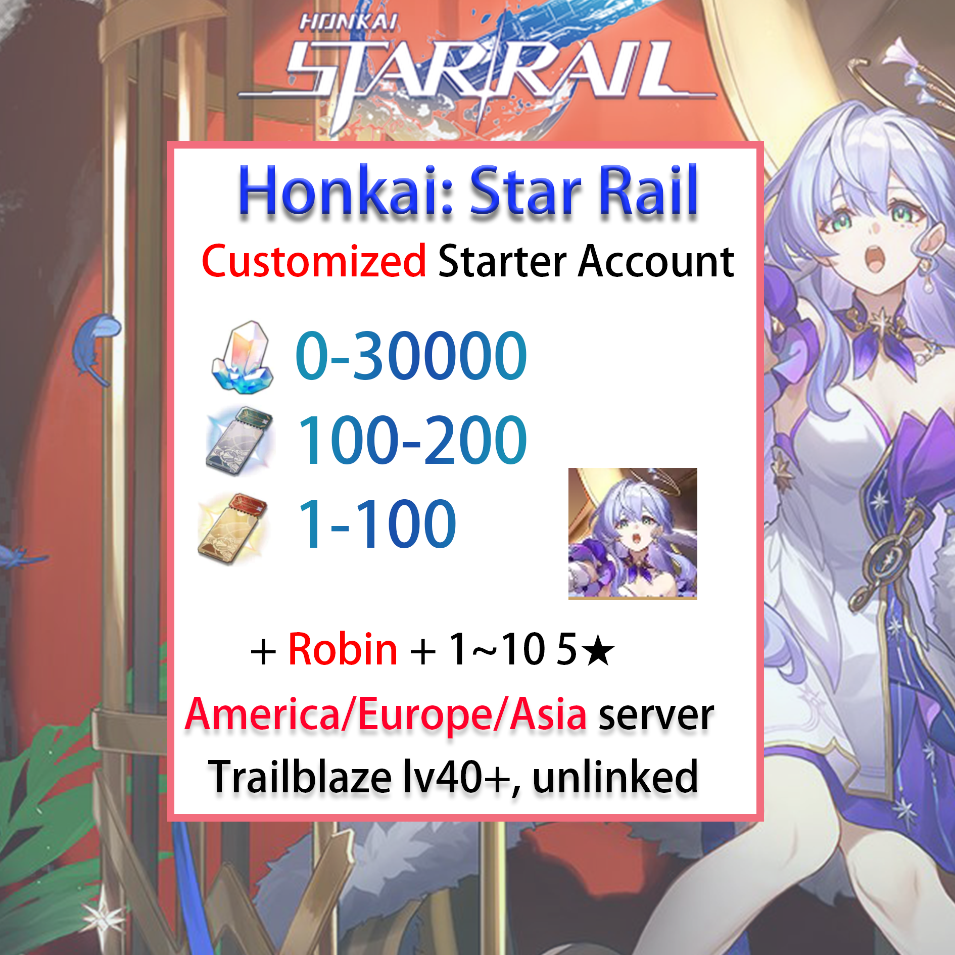 [NA/EU/ASIA] Robin Honkai: Star Rail Account America Europe Asia Start ...