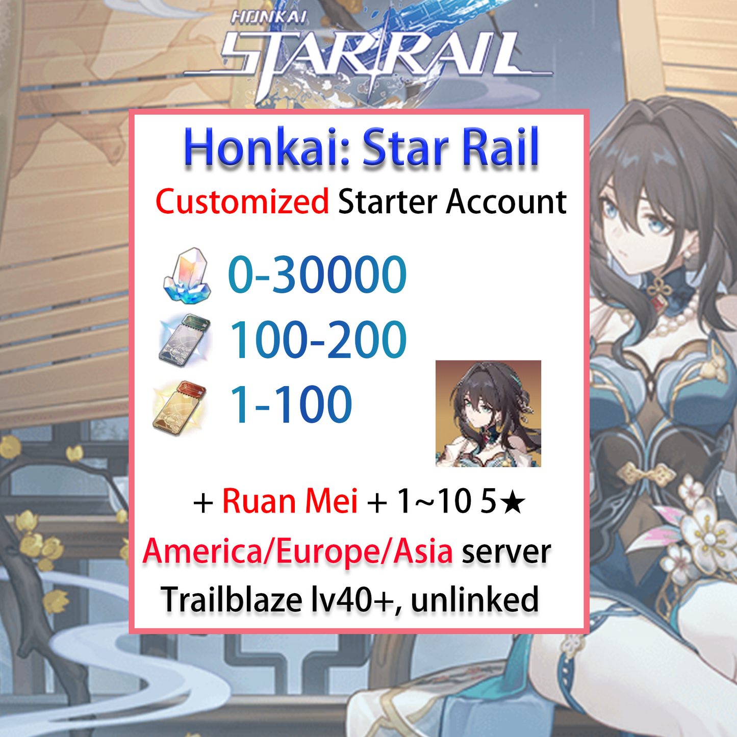 [NA/EU/ASIA] Ruan Mei Honkai: Star Rail Account America Europe Asia Starter/Farmed/Reroll/Endgame-Mobile Games Starter