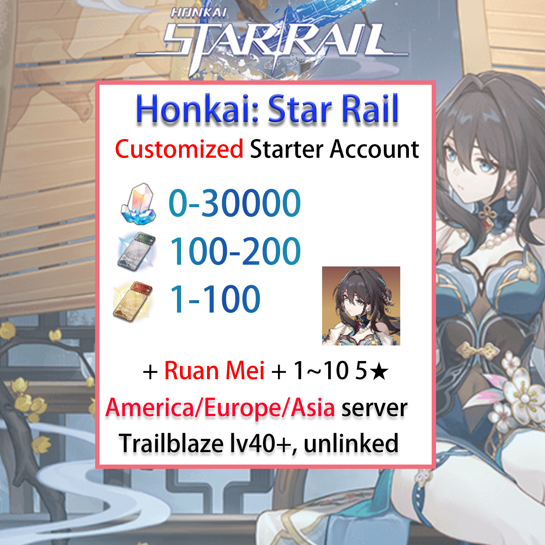 [NA/EU/ASIA] Ruan Mei Honkai: Star Rail Account America Europe Asia Starter/Farmed/Reroll/Endgame-Mobile Games Starter
