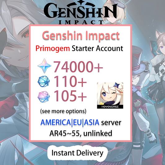[NA/EU/ASIA][INSTANT] 30~75k primogems | Wishes Genshin Impact America Europe Asia Starter Farmed Account (see options)-Mobile Games Starter