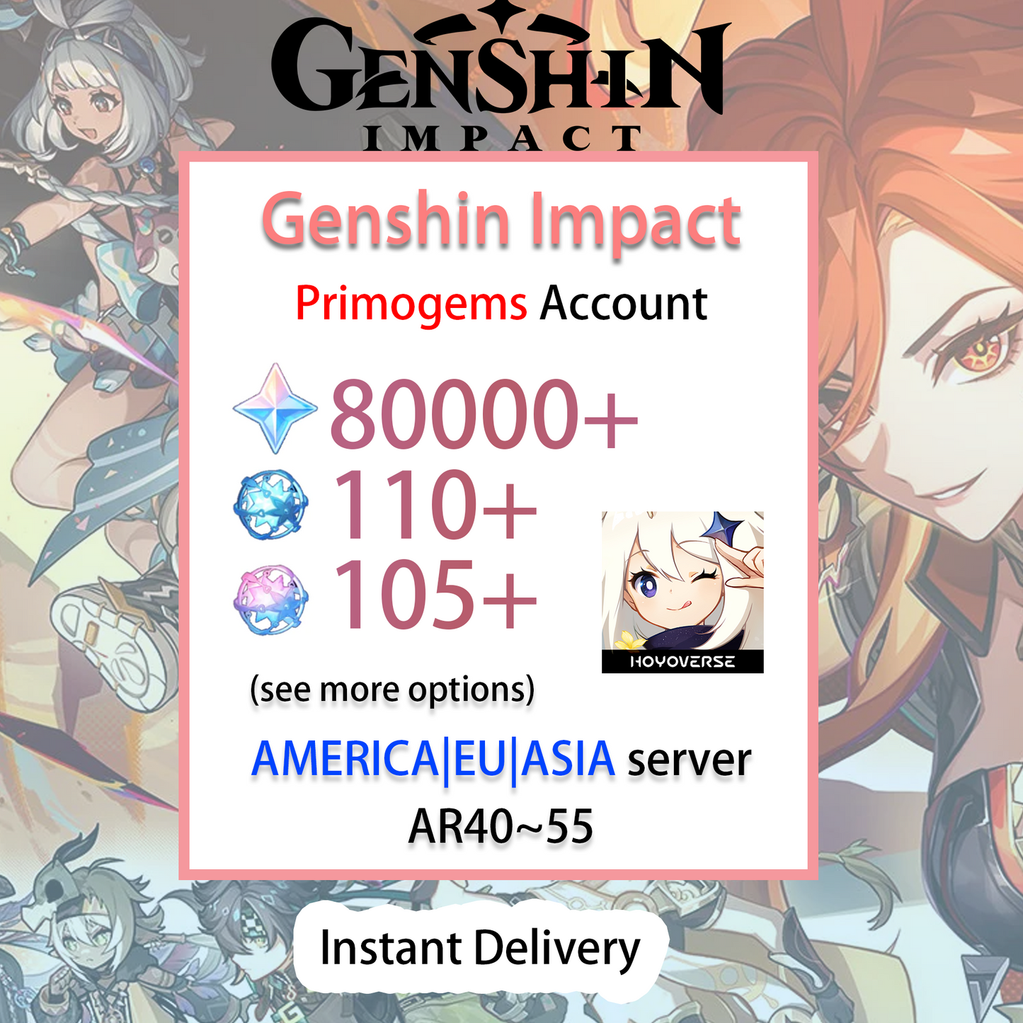 [NA/EU/ASIA][INSTANT] 30000~80000 primogems | Wishes Genshin Impact America Europe Asia Starter Farmed Account (see options)-Mobile Games Starter