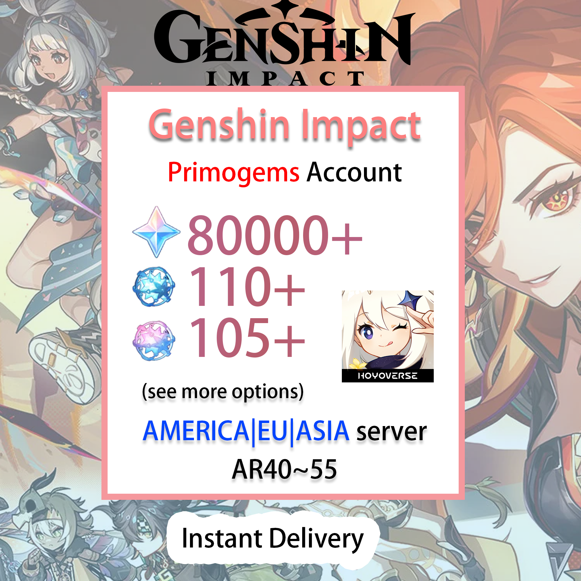 [NA/EU/ASIA][INSTANT] 30000~80000 primogems | Wishes Genshin Impact America Europe Asia Starter Farmed Account (see options)-Mobile Games Starter