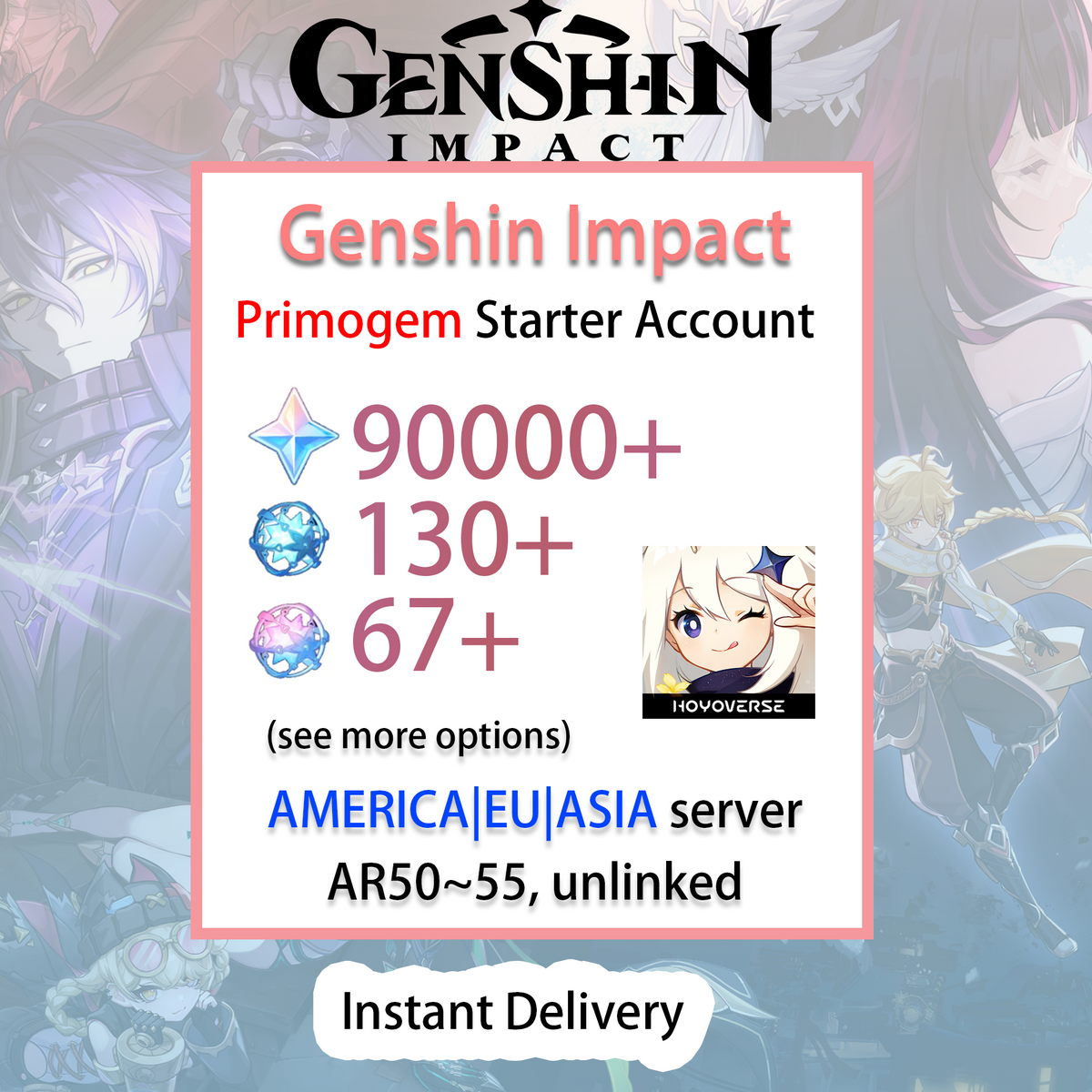 [NA/EU/ASIA][INSTANT] 90000+ primogems | Wishes Genshin Impact America Europe Asia Starter Farmed Account (see options)-Mobile Games Starter