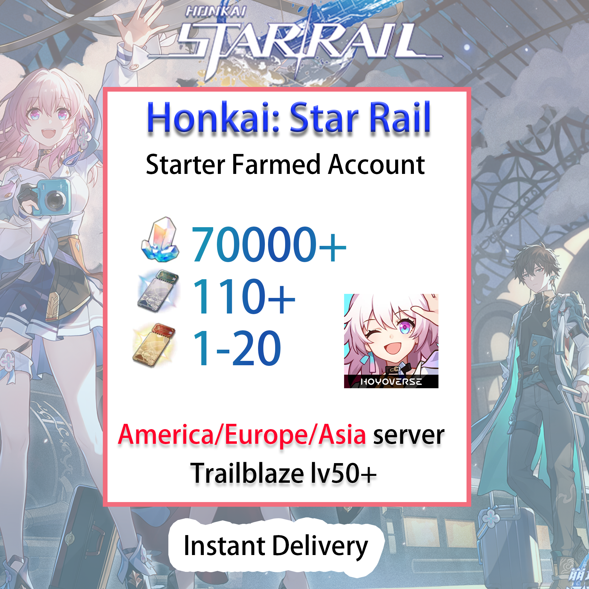 [NA/EU/ASIA][INSTANT] 70000+ Stellar Jade Honkai: Star Rail Farmed Starter Account America/Europe/Asia (see options)-Mobile Games Starter